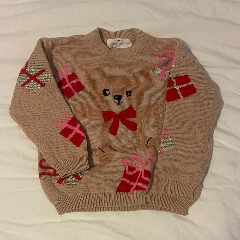 H&M Kids Sweater with Bear and Gift Design - Tan, Red, Pink